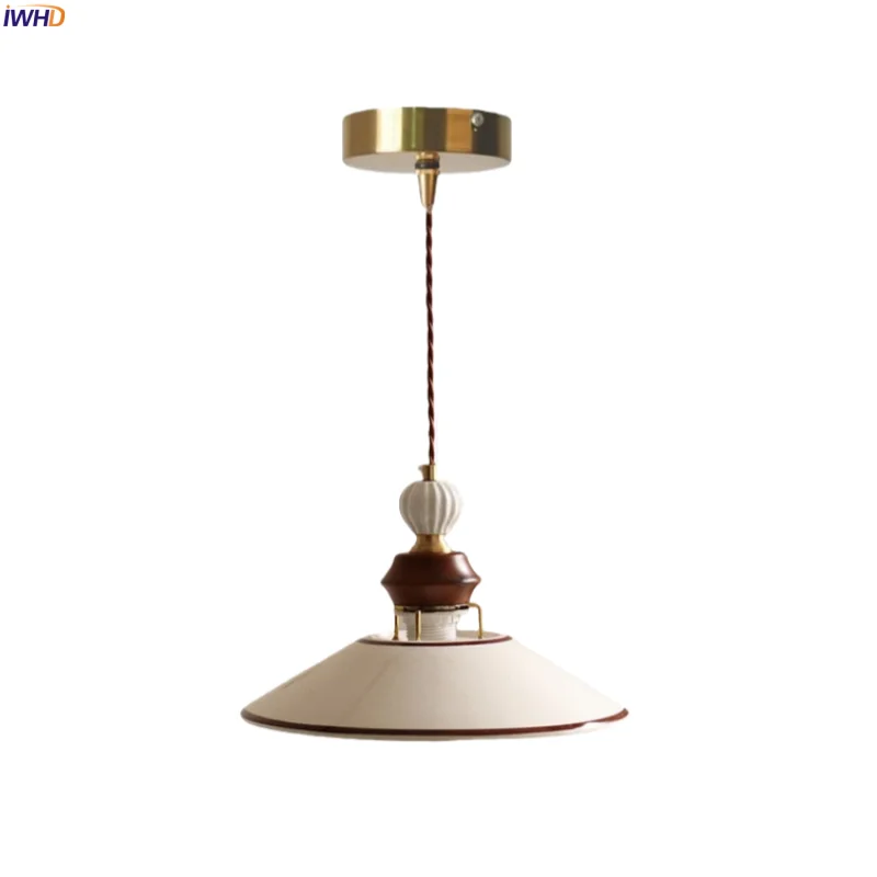 

IWHD French Vintage LED Pendant Lights Decoration Bedroom Living Room Lighting White Hand-Painted Ceramic Hanging Lamp Luminaire