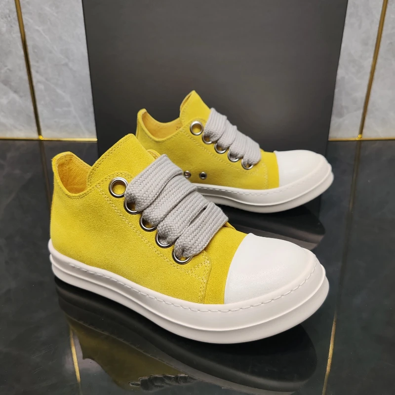 

High Street Men's Yellow Thick-Lace Shoes Men Women Fashion Casual Sneakers Women's Canvas Shoes