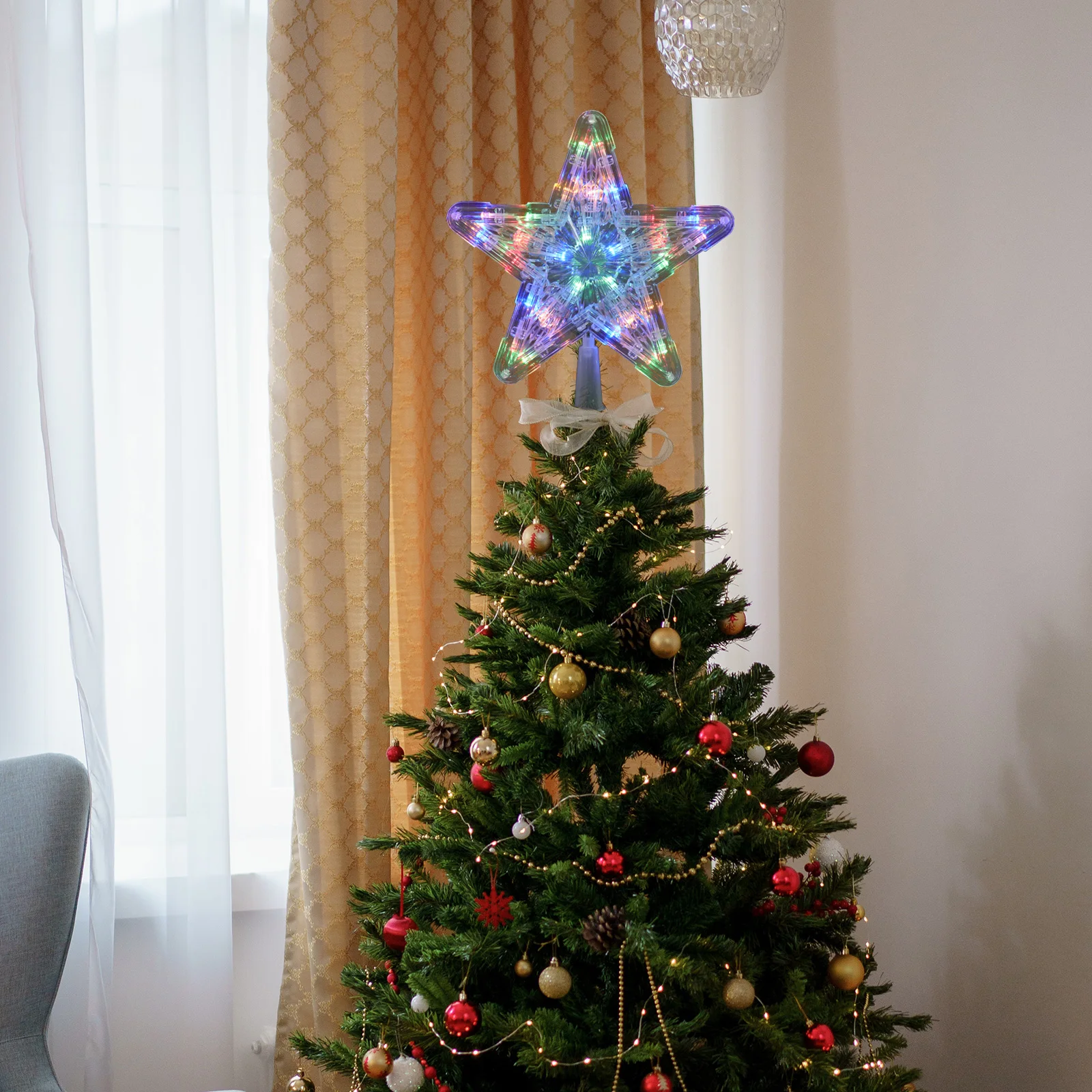 

2 Pcs Decoration Christmas Tree Star Shaped Lamp Colored Treetop LED