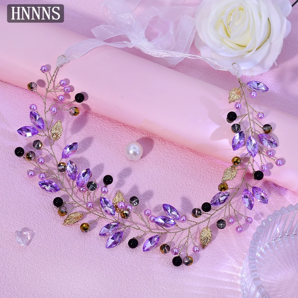 

HNNNS Luxury Bridal Headband Purple Rhinestone Handmade Wedding Hair Accessories Headpiece Trendy Bride Party Headdress A233