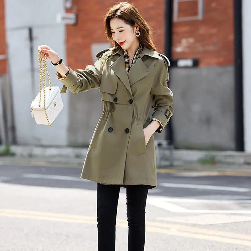 

2024 New Women Trench Coat Autumn Lapel Double Breasted Windbreak Light Weight Casual Female Long Ladies Coats Outwear