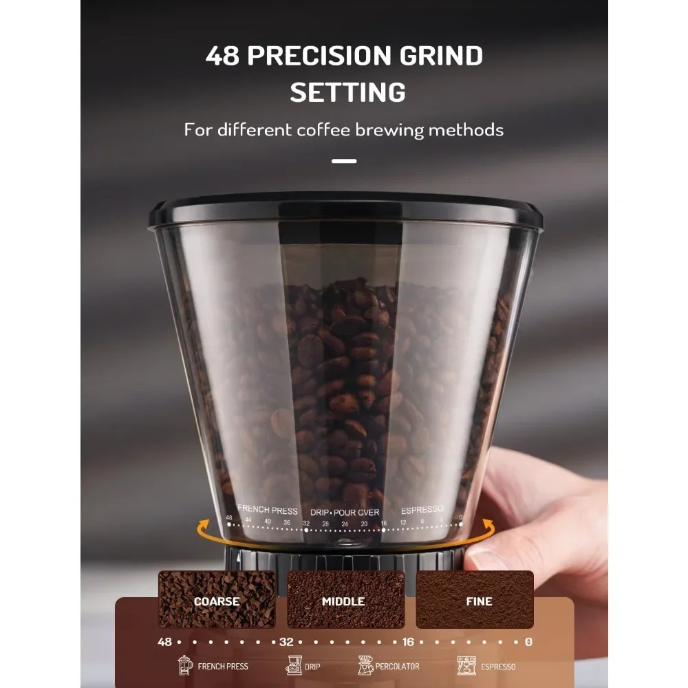 Coffee Grinder, Electric Anti-static With 48 Grind Settings For Home Use, French Press Coffee Maker, Coffee Bean Grinder