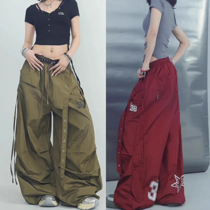 

American Street Dance Pants Summer Korean Y2K Thin Breathable Quick Sports Pants Hip-hop Street Pleating Casual Long Pants New