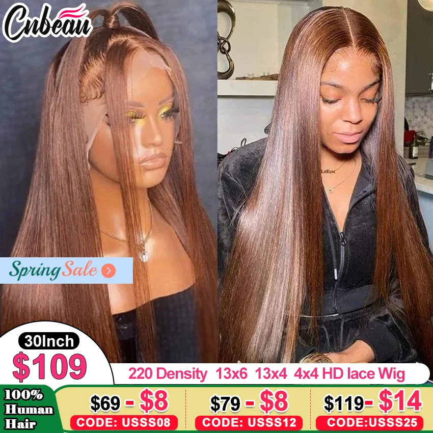 CNBEAU 360 Full Hd Lace #4 Brown 200% 13x6 HD Lace Frontal 13x4 Front Wig for Women Straight 100% Human Hair 4x4 Closure Wigs