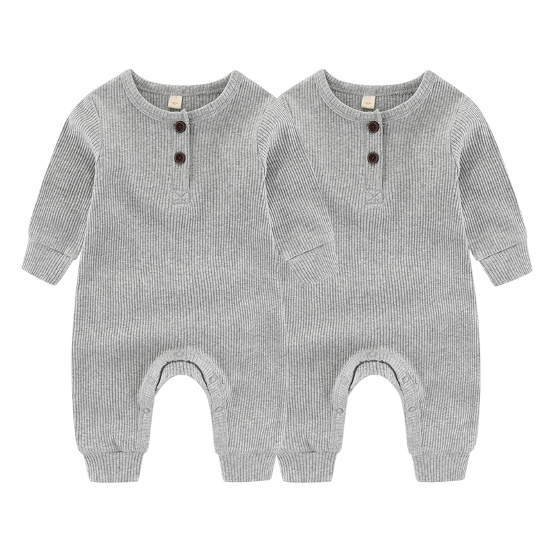 Kiddiezoom Baby Boy Girl Rompers 2 Pack Solid Unisex Long Sleeve Jumpsuits Infants Clothes Outfits