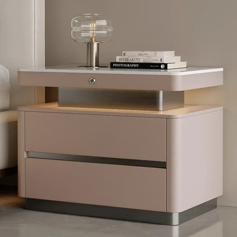 Nightstands Storage Locker Light Luxury Bedroom Smart LED Light Storage Cabinet Bedside Table Bedroom Furniture Bedside Tables
