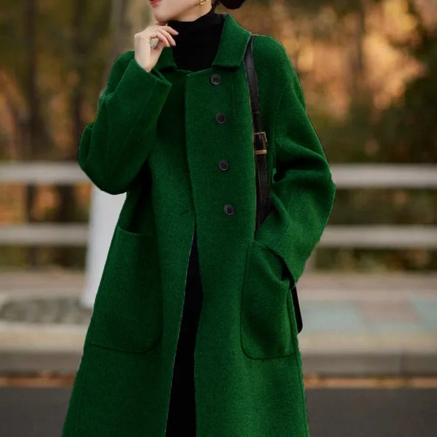 Abrigo de lana de talla grande para mujer, talla grande, longitud media, corte holgado, forro polar de doble cara de primera calidad, ropa de abrigo gruesa de invierno para otoño...