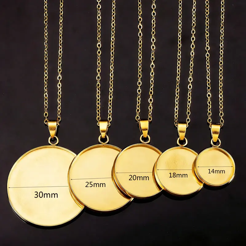 3pcs/lot 50cm Stainless steel Chain Necklace 14/18/20/25/30mm Stainless Pendant Cabochon Base For DIY Jewelry Making Accessory