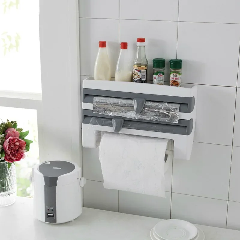 Kitchen Refrigerator Hang Film Storage Cutting Holder Wrap Cutter Tin Sheets Paper Towel Holder Kitchen Shelf Hook