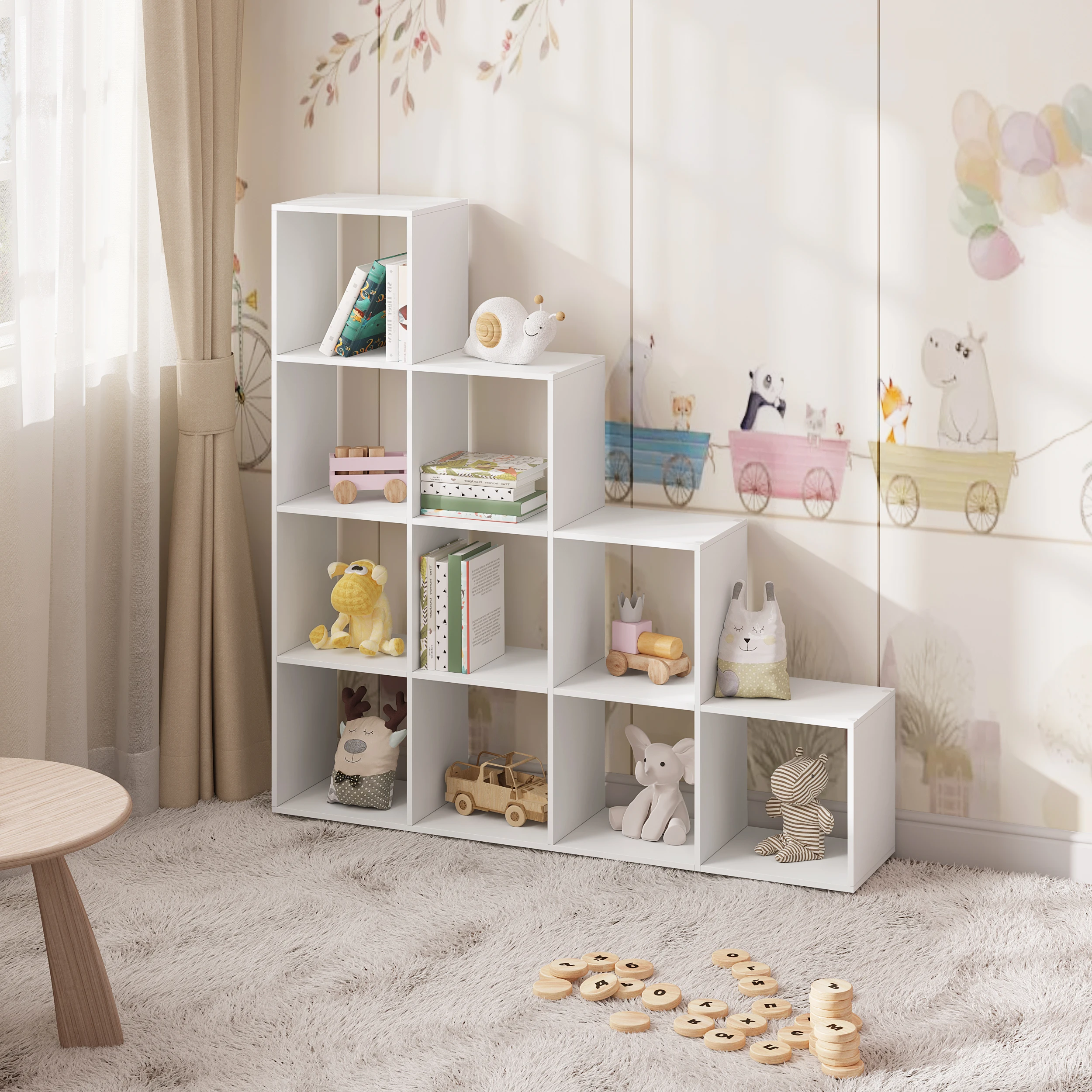 WOLTU Weißes Bücherregal, Würfelstufe, Aufbewahrungsregal für Bücher, Spielzeug, Bücherregal mit 6/10 Fächern, Schrank für Zuhause, Display-Organizer