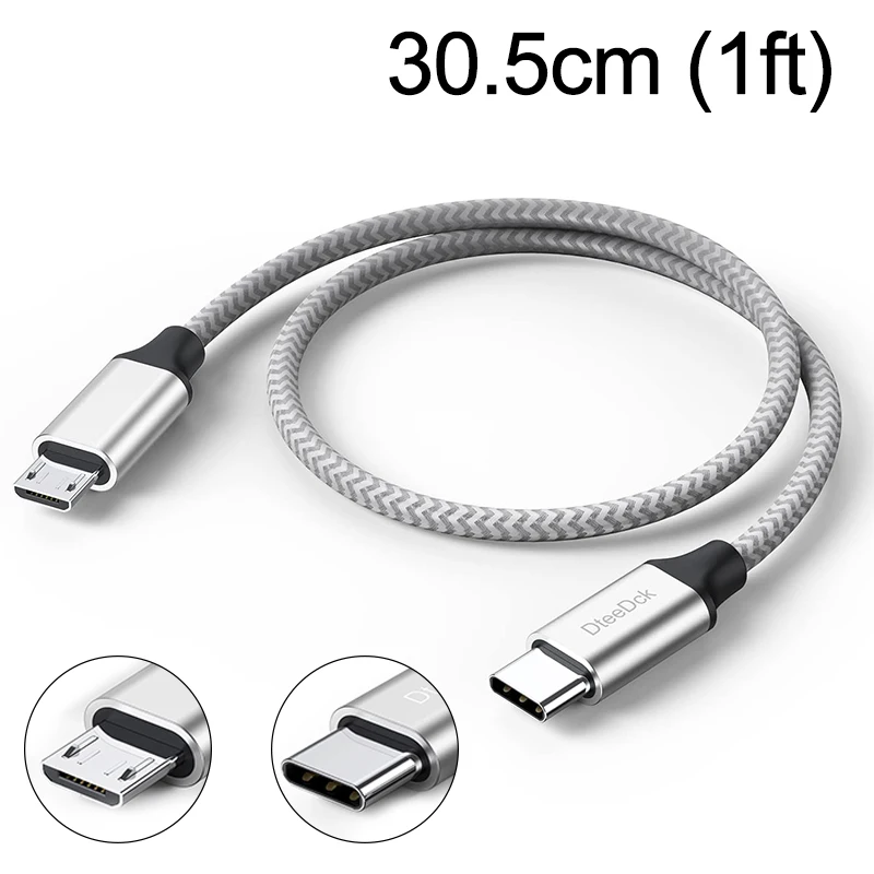 

30.5CM USB C to Micro USB Cable For Charging Data Transmission Nylon Braided Type C to Micro USB Cord Male to Male Adapter