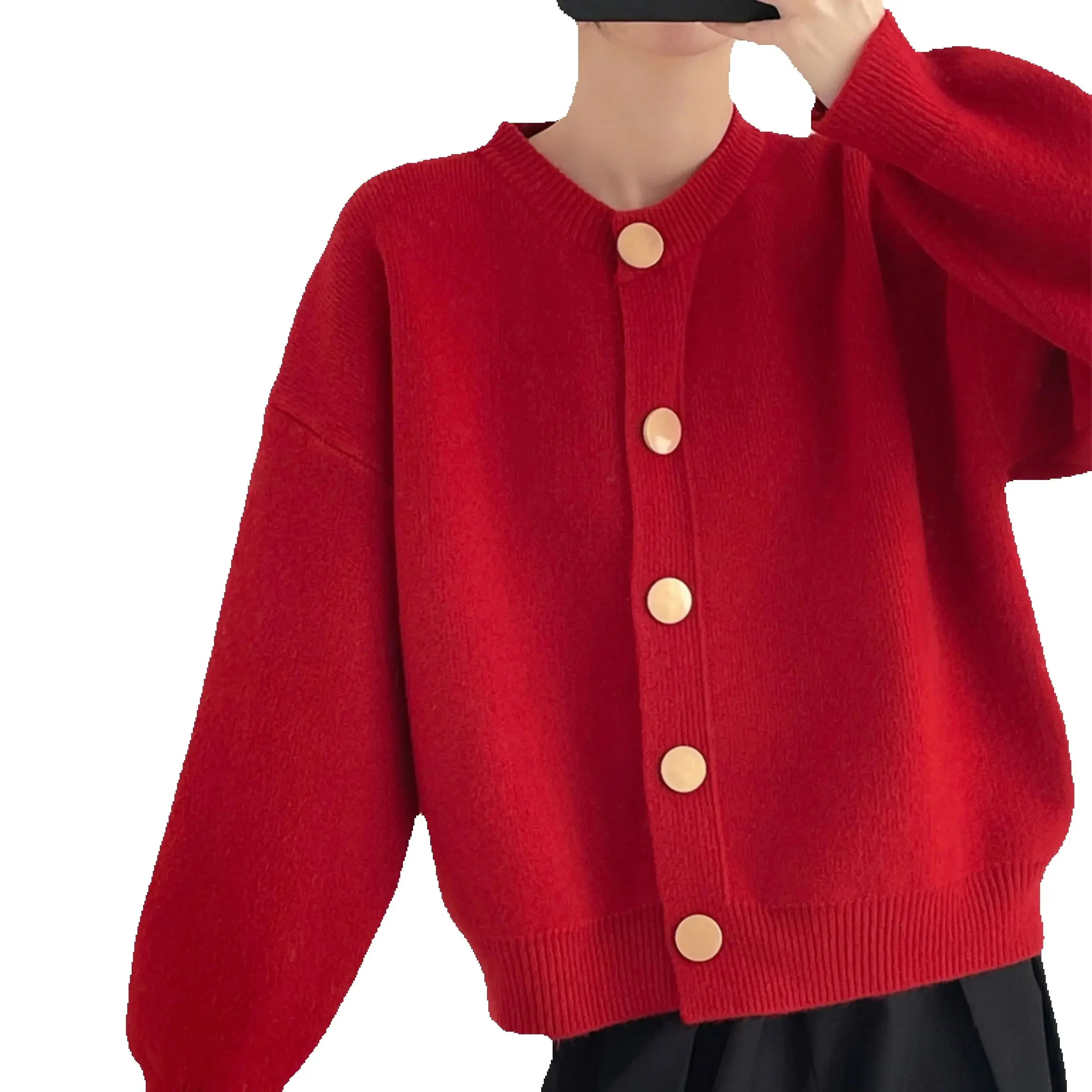 Pull cardigan à col rond pour femme, manteau à simple boutonnage, couleur unie, automne, hiver