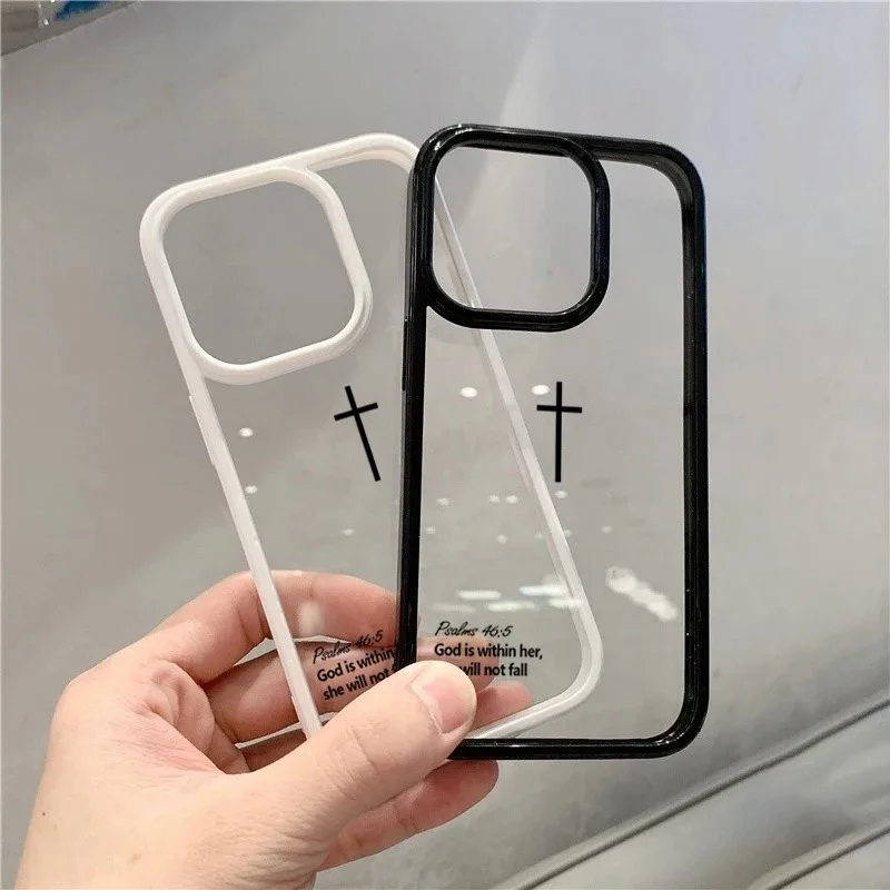 

Trendy Cross Bible Verse Phone Case For iPhone 16 17 15 14 Plus 13 12 11 Pro Max 17 Air Clear Phone Cover