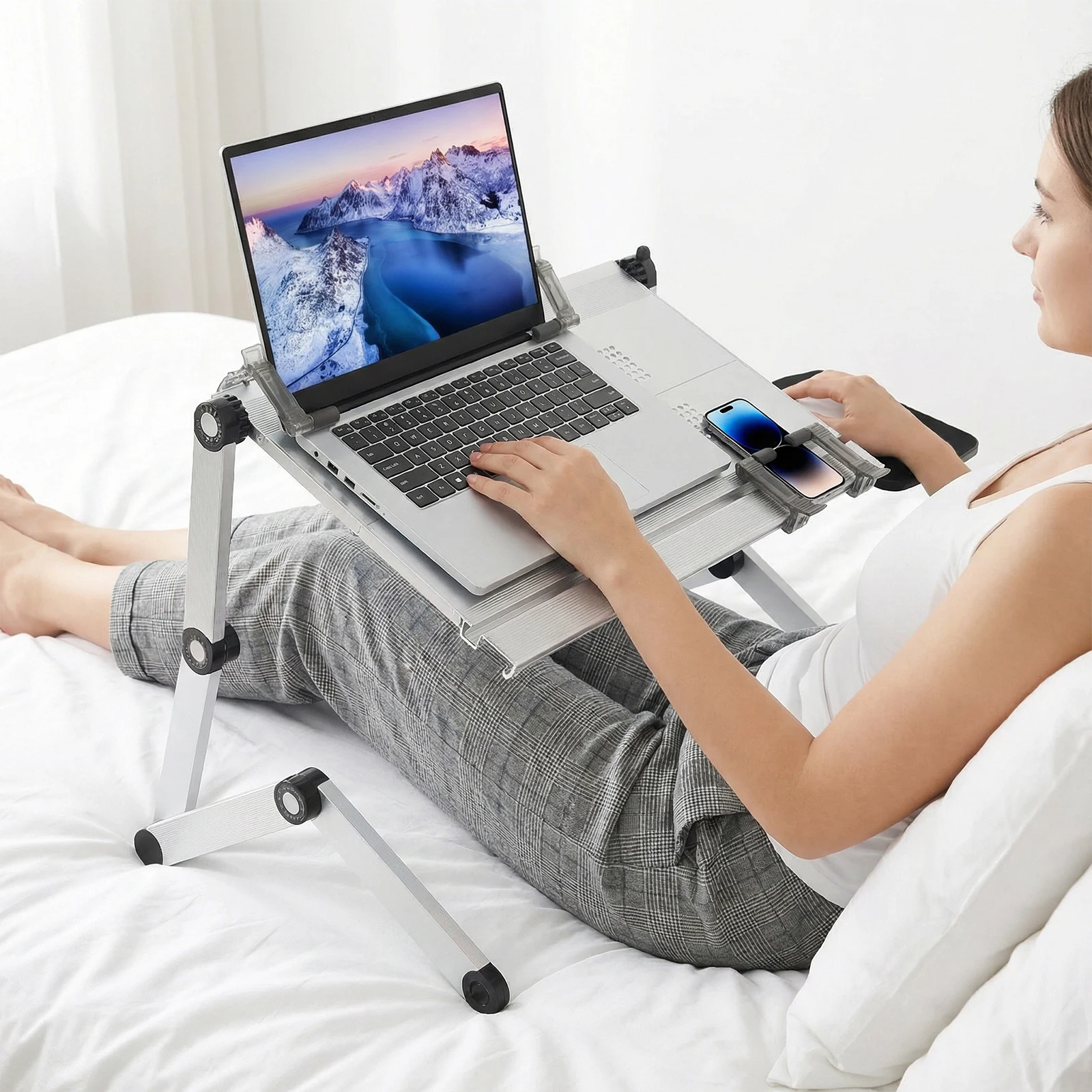 

Foldable Laying Down Desk Adjustable Height Foldable Tablet Stand for Sofa Couch Bed Floor