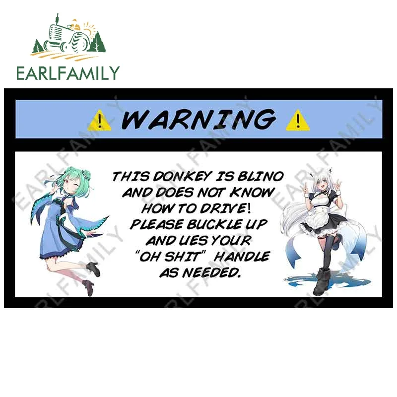 EARLFAMILY AttractiveHololive Shirakami Fubuki Rushia Drawing Car Accessories Stickers Warning Decals Sunscreen Decoration