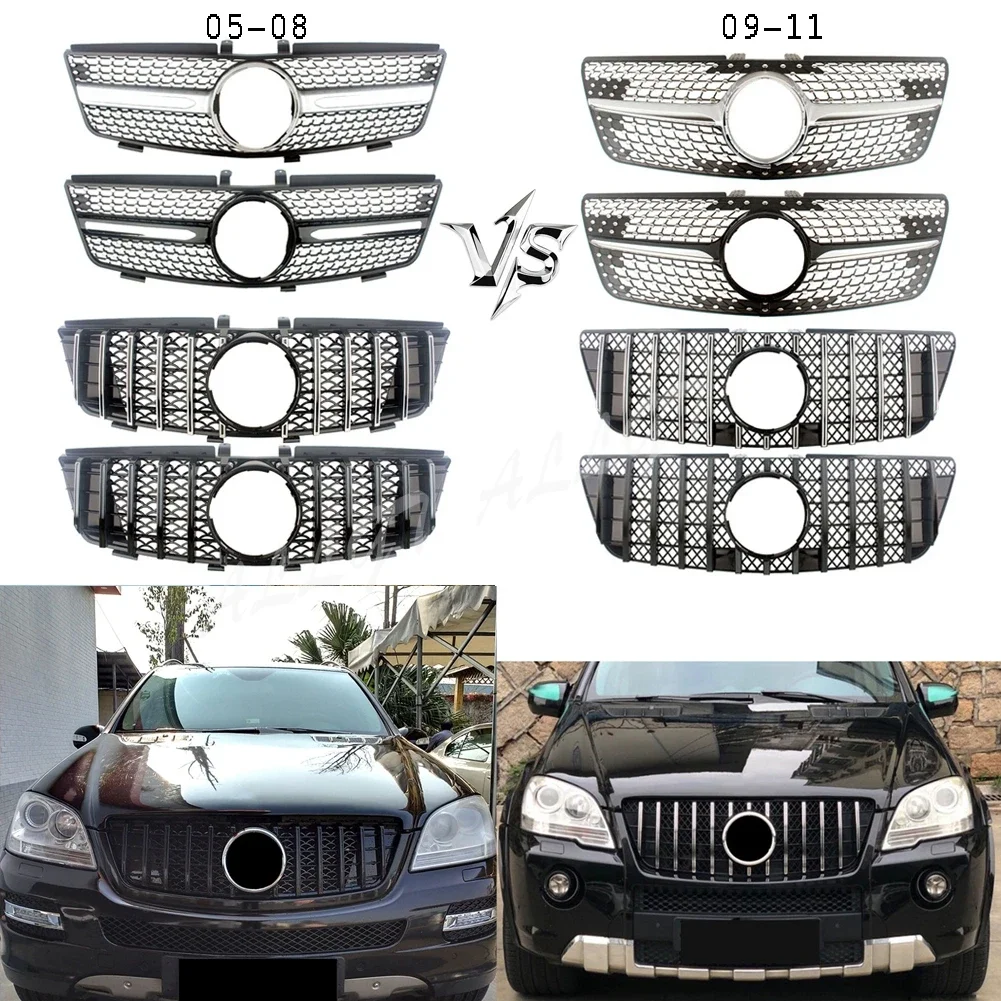 Front Racing Billet Bumper Grille Upper Cover For Mercedes-Benz W164 ML280 ML320 ML350 ML450 ML500 Class 2005-2008 Or 2009-2011