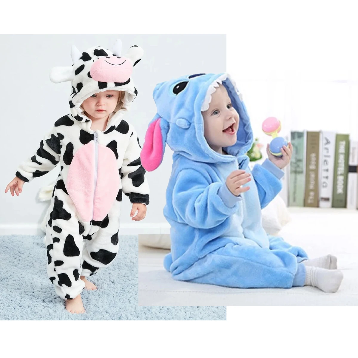 Baby Rompers Winter Flannel Costumes Children Cosplay Outfits Kids Stitch Jumpsuits Overall Jumpers Animals One-Pieces Roupa