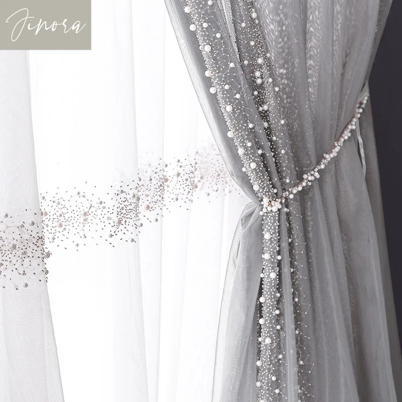 Nordic French Curtains for Villa Living Room Bedroom Pearl Gauze Curtains European Luxury Modern Curtains High-end Customized