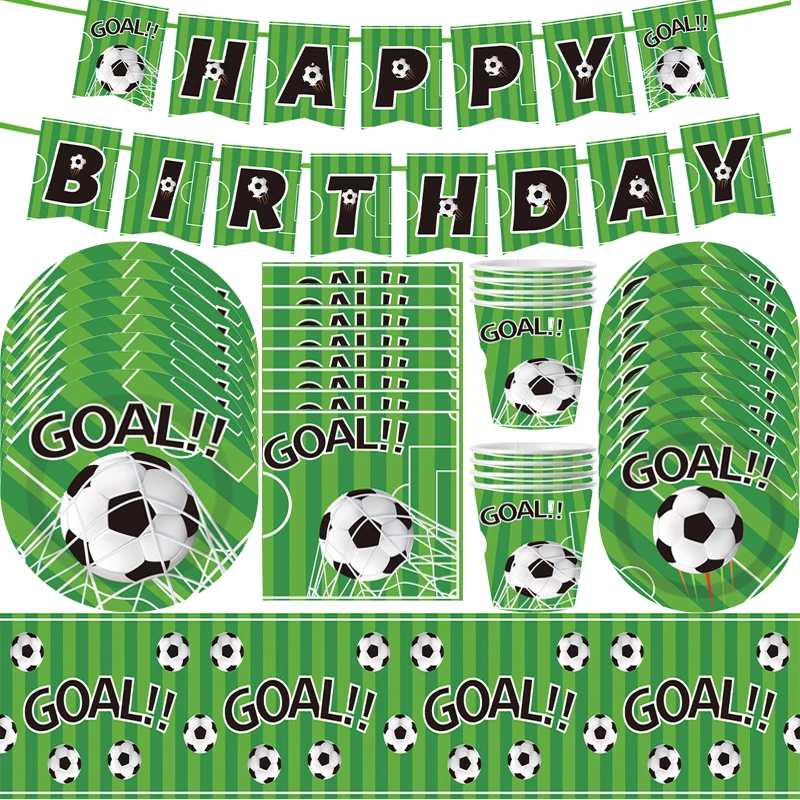 Soccer Football Birthday Party Decor Ball Disposable Tableware Cup Plate Backdrop For Kids Boy Party Supplies Foil Balloon Set