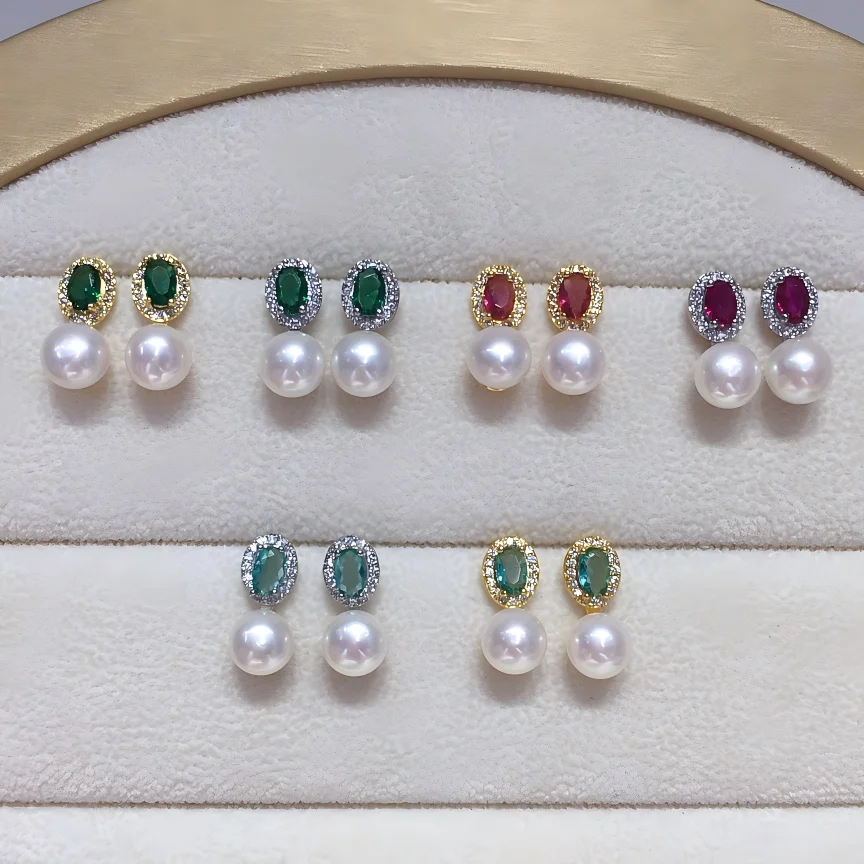 ZHBORUINI Natural Freshwater Pearl Earrings 8-8.5mm Elliptical Inlay Retro Minimalist Style Jewelry Suitable for Daily Wear ﻿