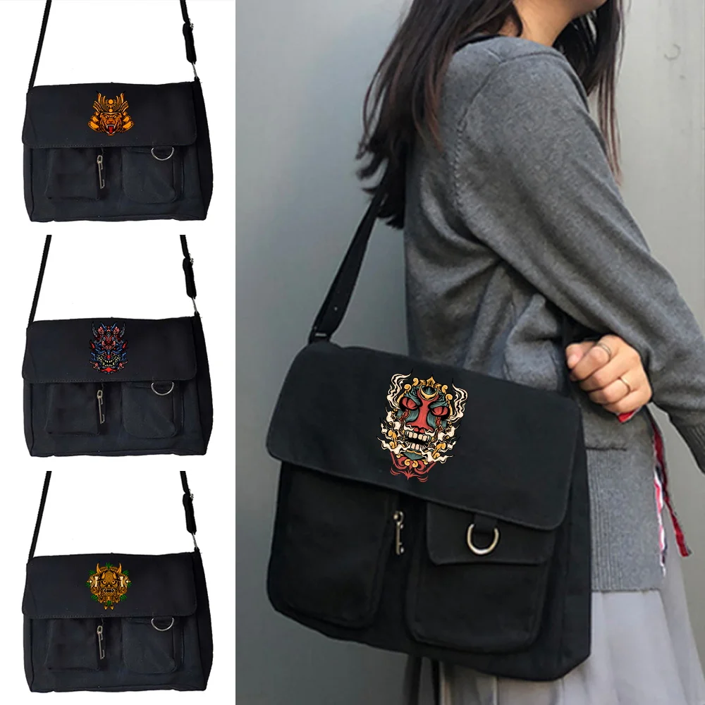 Women Canvas Shoulder Bags Youth Fashion Casual Handbags Large Capacity Ladies Crossbody Bag Monster Pattern Messenger Bag