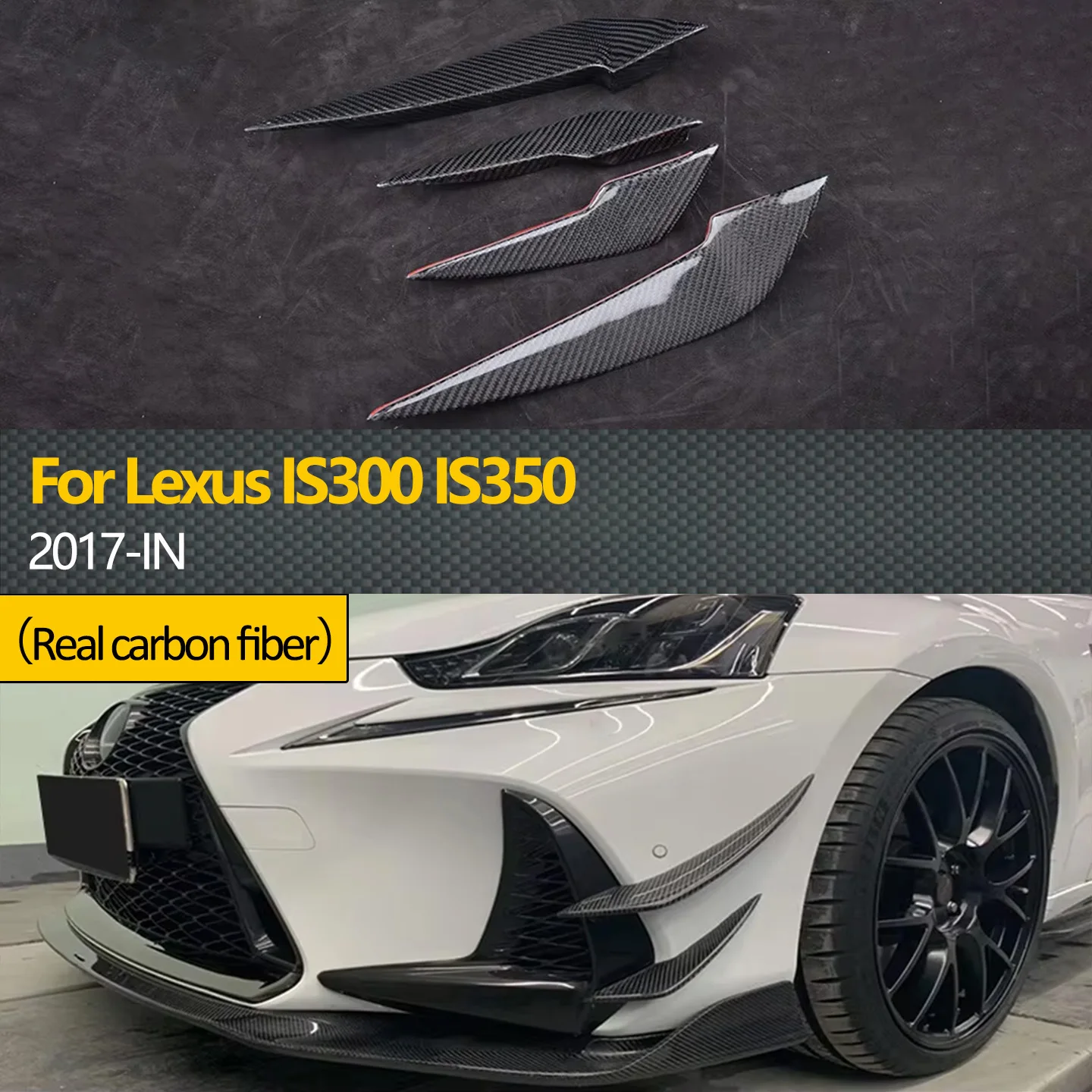 

For Lexus IS300 IS350 F Sport Sedan 2017 4-Piece Set Carbon Fiber Side Bumper Trim Spoiler Front Lip Air Knife Bumper Separator