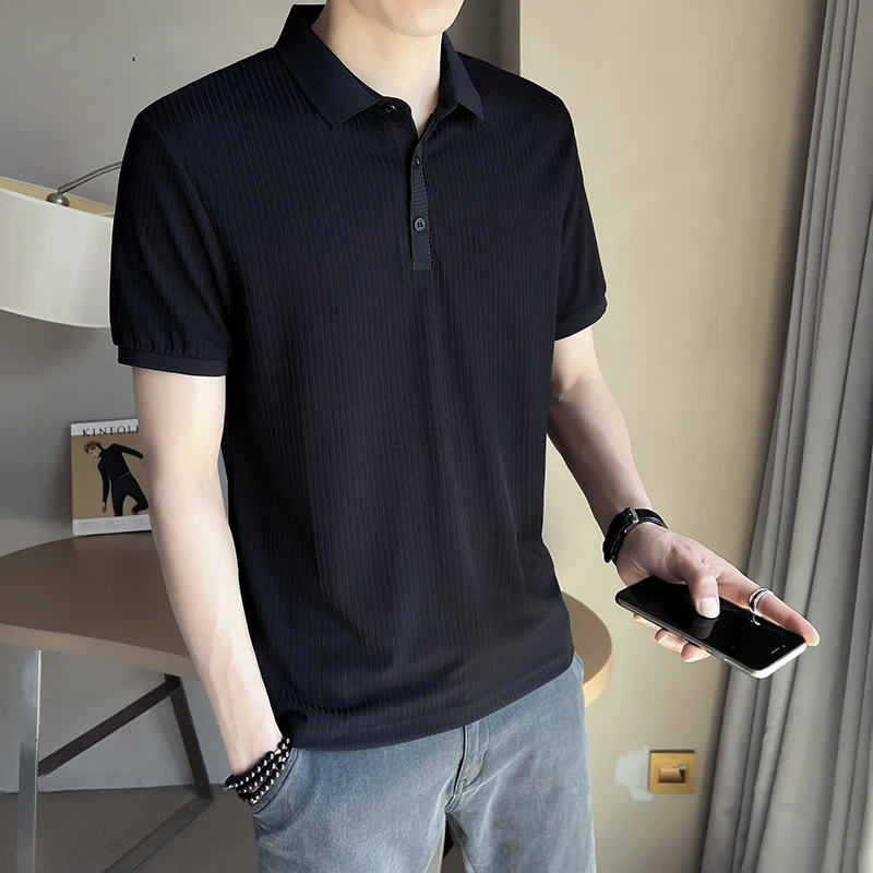 Summer New Design Men's Silk Fabrics Short-Sleeved T-Shirt Polo Shirt