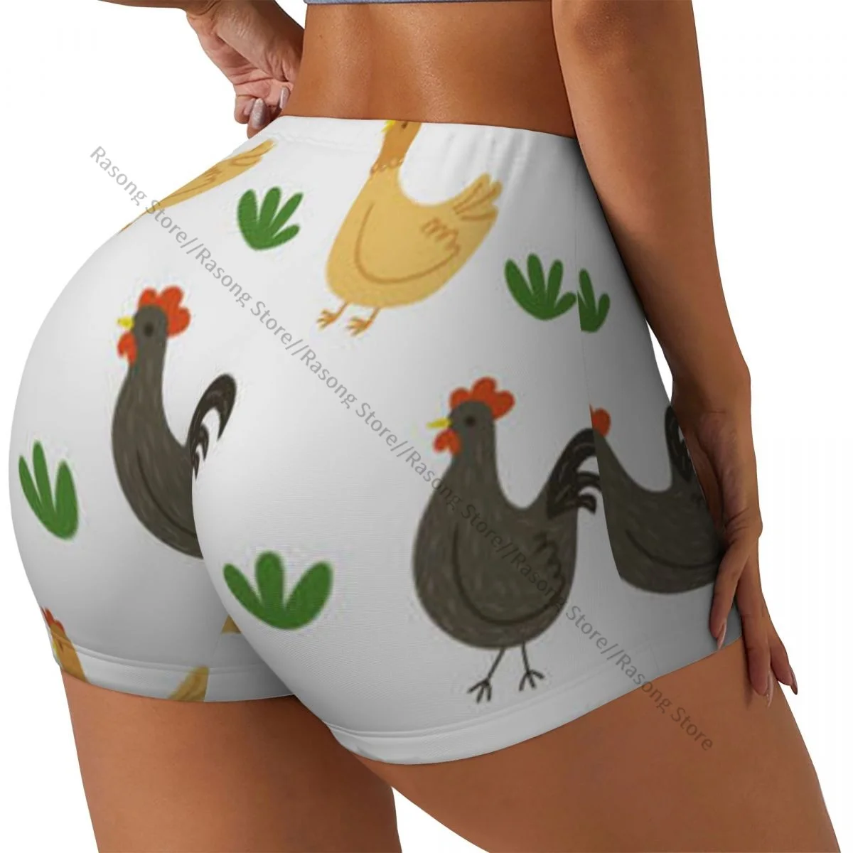 여성용 스판덱스 요가 반바지 치킨과 수탉 프린트 운동 부티 반바지