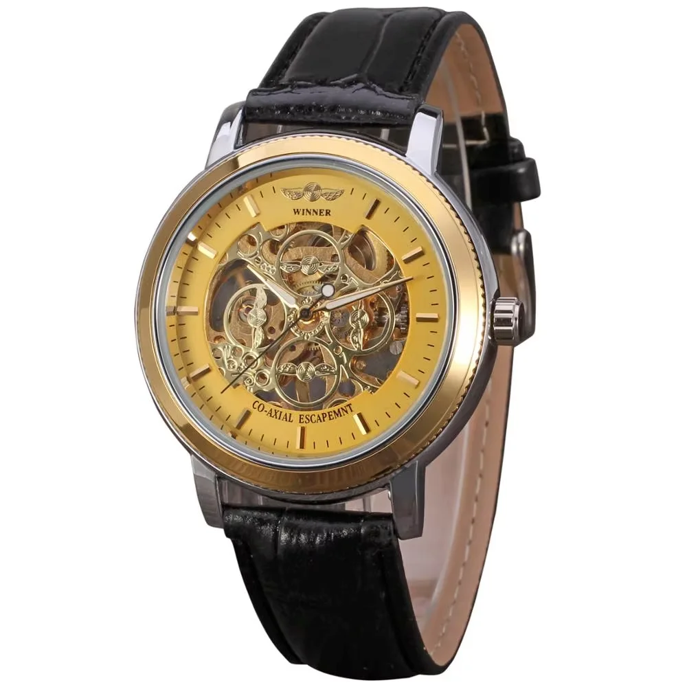 Forsining fashion men's gold dial hollow mechanical men's wrist watch silicone strap watch