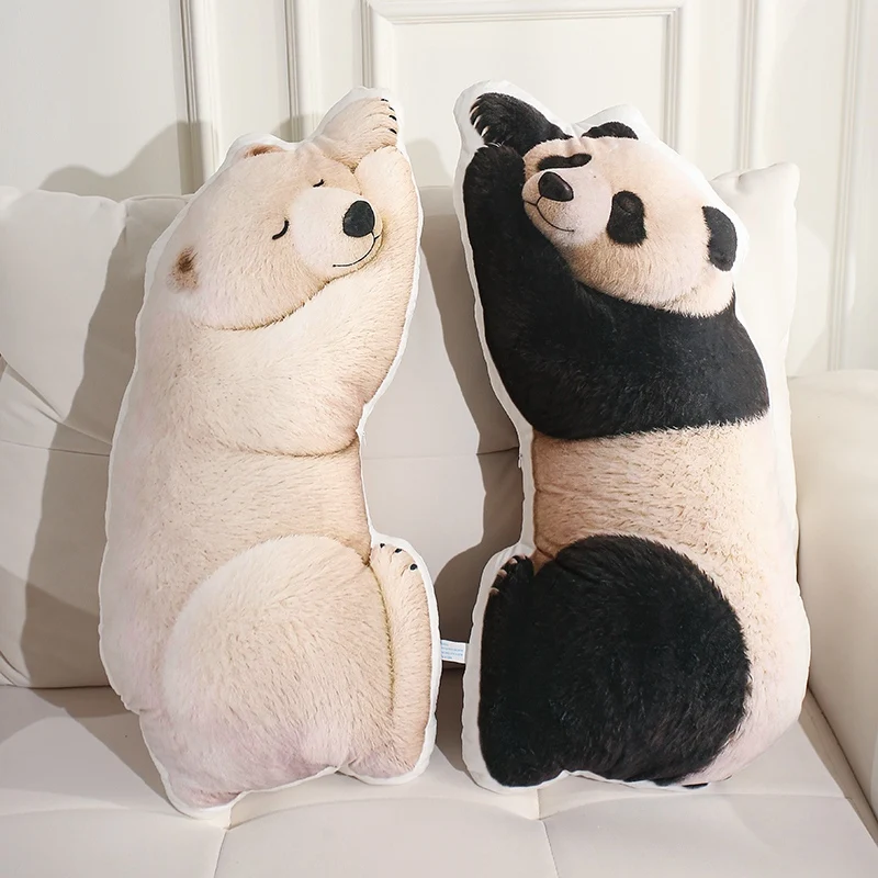 Polar Bear Plush Pillow Giant Panda 40 to 80cm Soft Fuzzy Long Body Cushion Realistic Wildlife for Bedroom Retreat Comfort