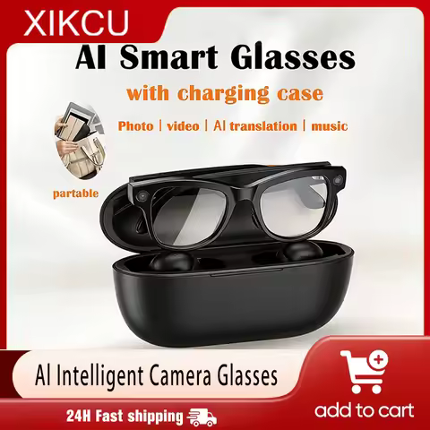 M02 AI Smart Glasses Bluetooth Call Music Player 8MP Camera 100+ Languages Translation Sunglasses with Charging Box
