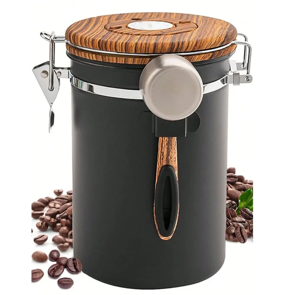 

1.8L Coffee Canister Coffee Bean Storage Airtight ContainersStainless Steel Kitchen Food Storage Container with Date Tracker