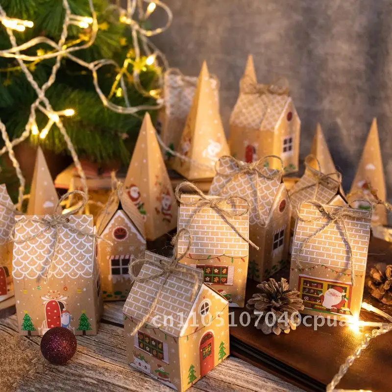 

Christmas House Candy Box Vintage Gingerbread House Christmas Coming Countdown Gift Box Party Packaging Carton 24 sets