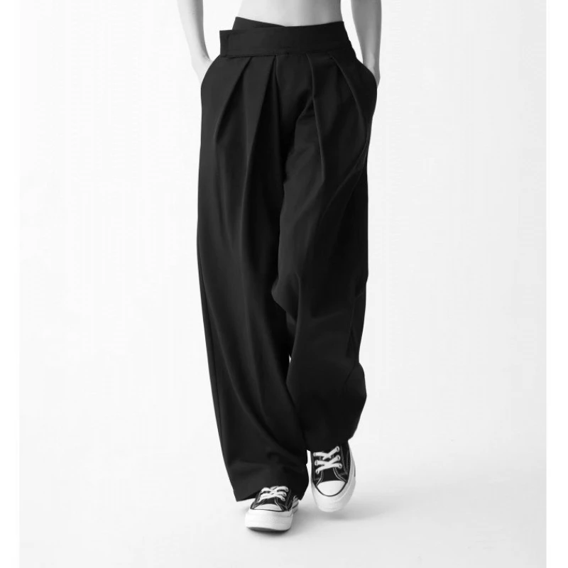 

YY Design Y2K Black Dress Pants Men Women High Waist Hook-and-Loop Trousers Unisex Office Casual Minimalist Tailored Suit Pants