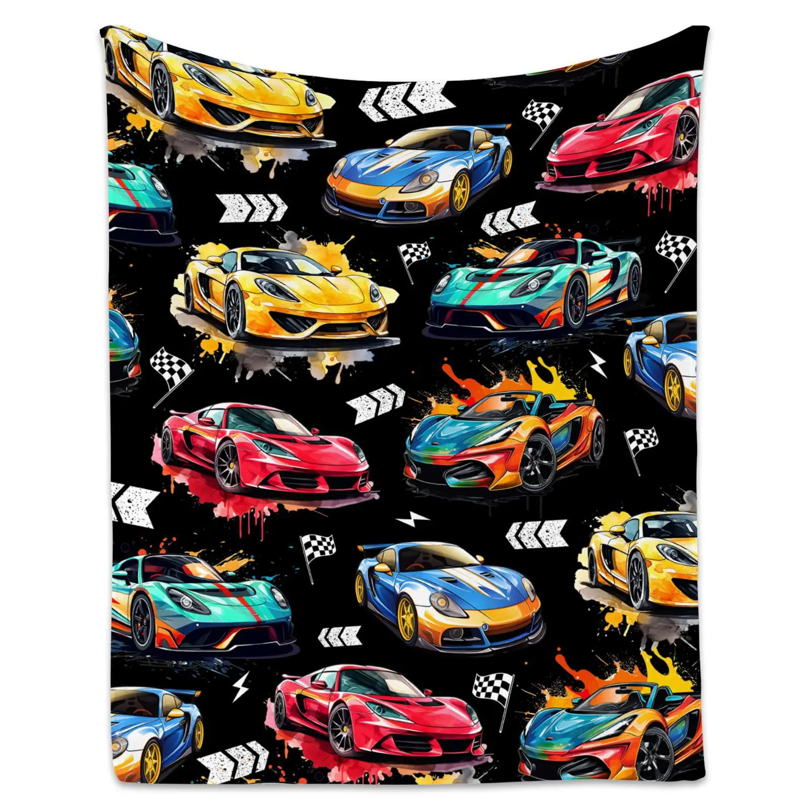 Automobile racing pattern digital-printed polyester Bedroom velvet flannel soft sofa cover blanket Fleece blankets for beds