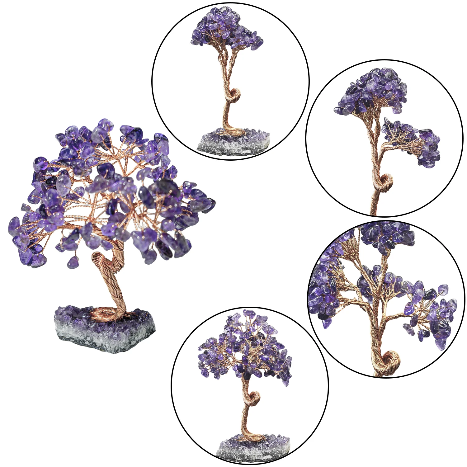 15cm Amethyst Tower and Small Cluster Tree Set Natural Crystal Money Tree Crystal Wand set for Meditation Home Office Decor