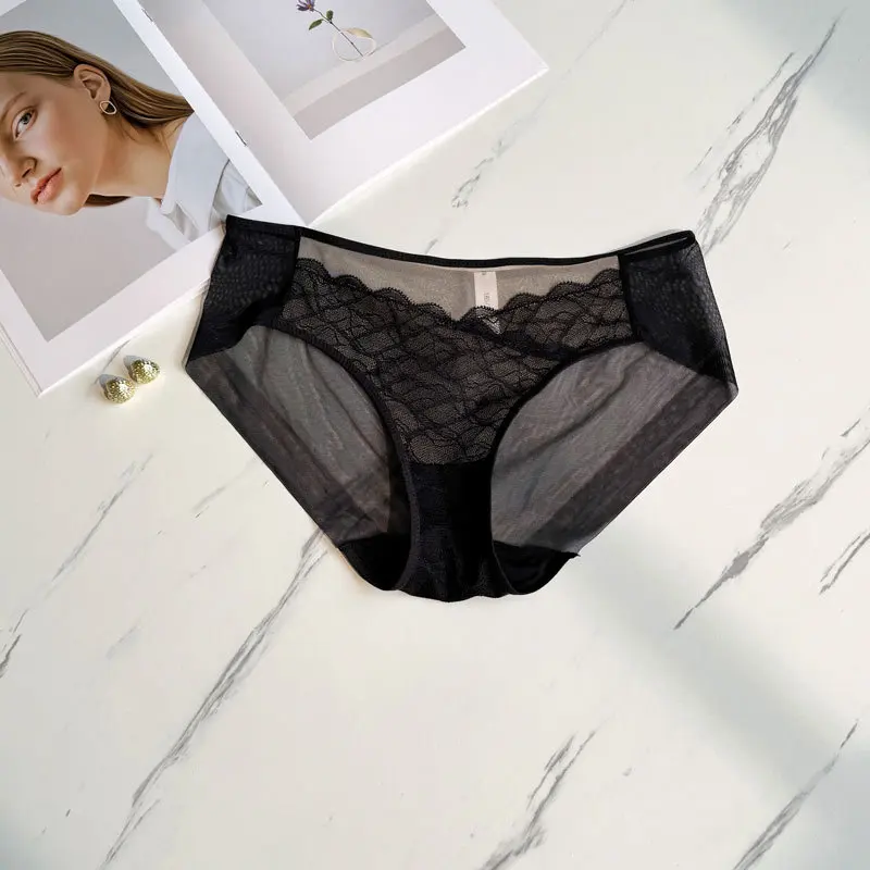 Birdtree 89% التوت الحرير 11% دنة المنشعب سراويل، المرأة منتصف الخصر Traceless تنفس الدانتيل ملخصات، 2025 جديد P58114JF