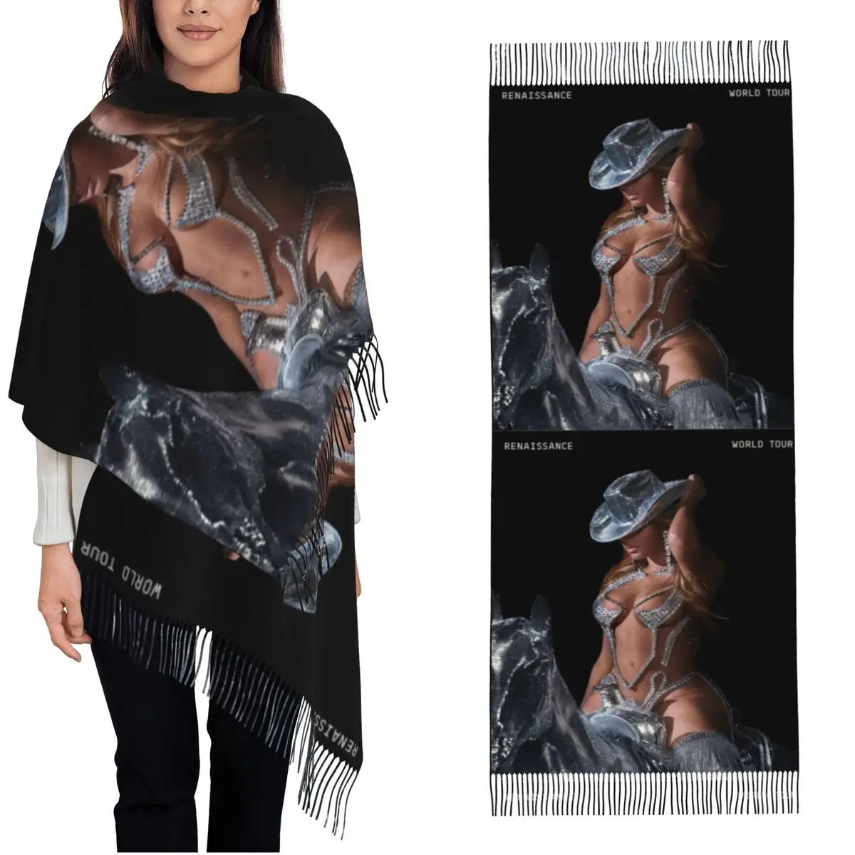 

Womens Scarf with Tassel Renaissance World Tour Large Winter Fall Shawl Wrap Beyonce Gifts Cashmere Scarf