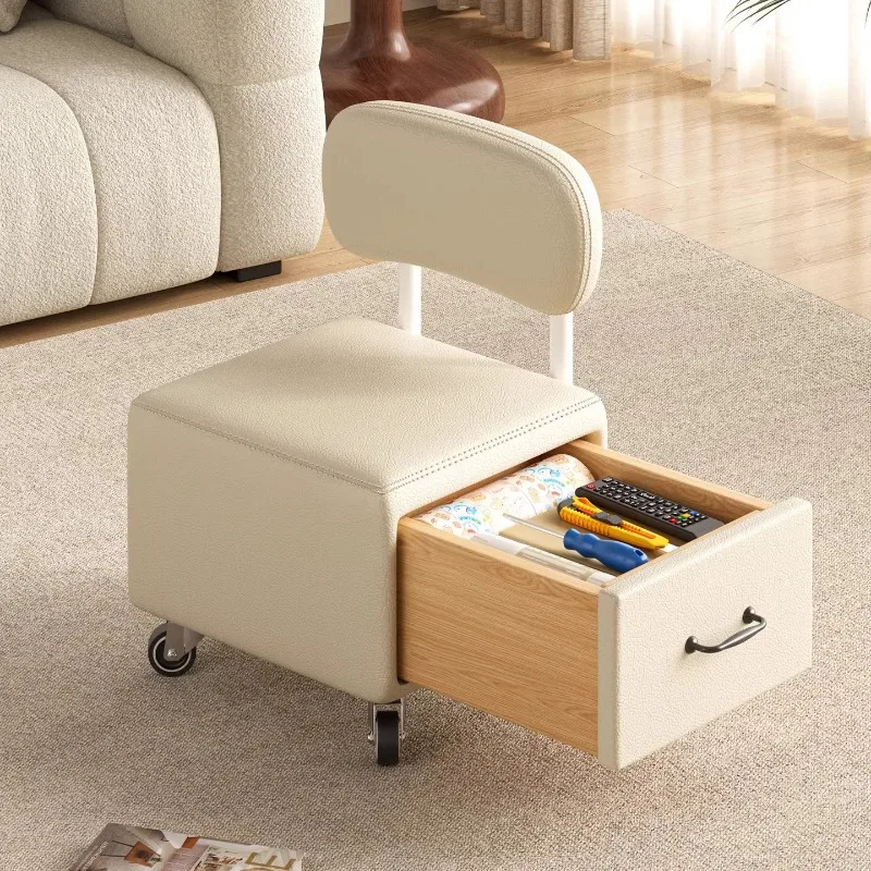 Multifunctional Living Room Storage Stool, Swivel Wheels Seated Sofa Foot Stool, Entryway Shoe Changing Bench with Storage