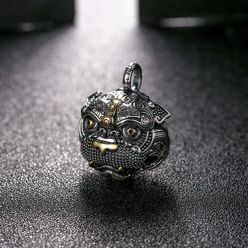 s925 sterling silver vintage chic Bell good luck pendant for men and women Thai silver personalized style necklace pendant