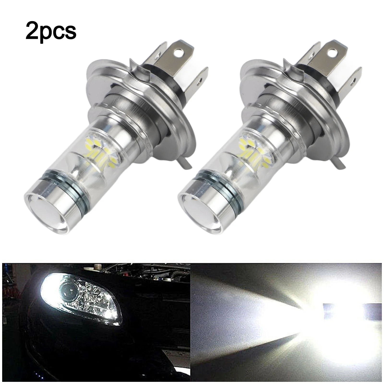 2Pcs 12V-24V  Turn Signals Lamp White Light Car LED Headlight Bulbs H4 8000K High/Low Beam 20-LED Fog Light Driving For DRL Bulb