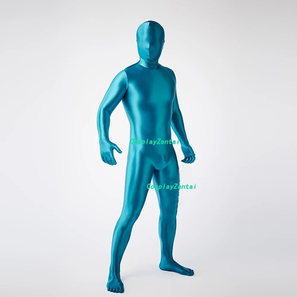 Shiny Smooth Peacock Blue High Quality Spandex Zentai Bodysuits Halloween costumes Woman/Men Zentai Suit with Toes