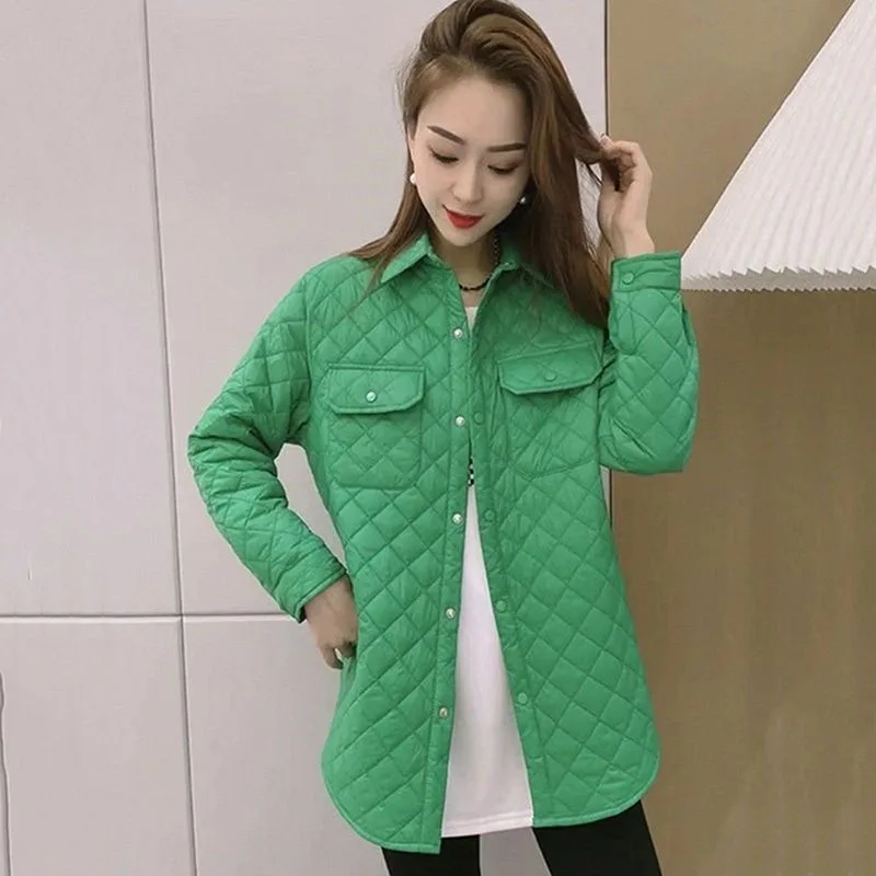 Fashion Cotton Jacket Women\'s Spring Autumn Winter Loose Versatile Casual Work Jacket Cotton Shirt Coat Green White bBlack Purpl