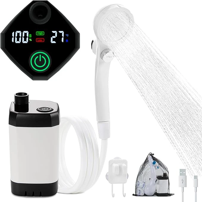 

Portable Shower Portable 4500/6000/7800mAh USB Electric Shower Pump Digital Display Shower Head Hose for Outdoor Camping