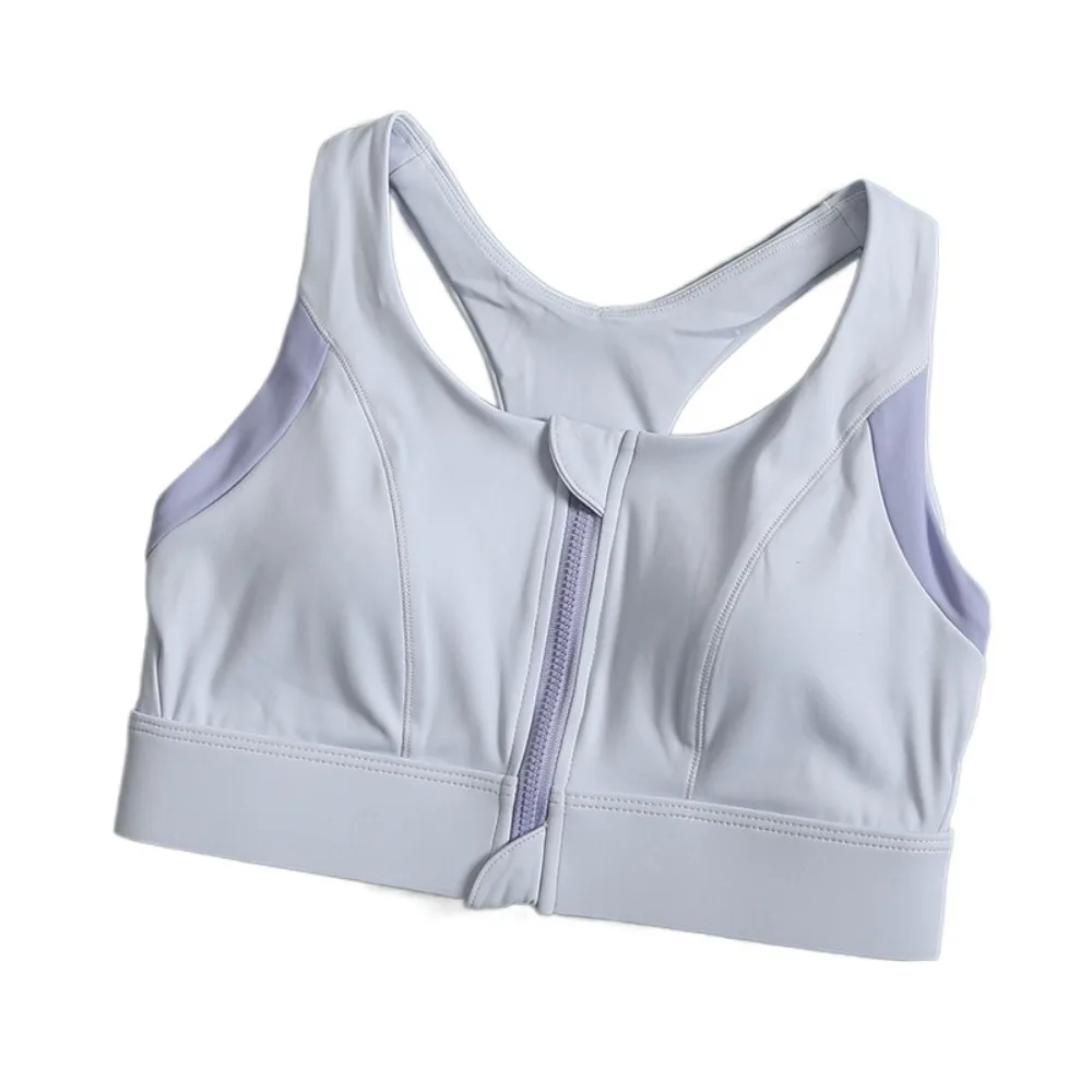 

Basic Patchwork Front Zipper Sports Bra Slim Fit Anti-sagging Yoga Wireless Bra Lingerie Shockproof Underwear for Women Girl