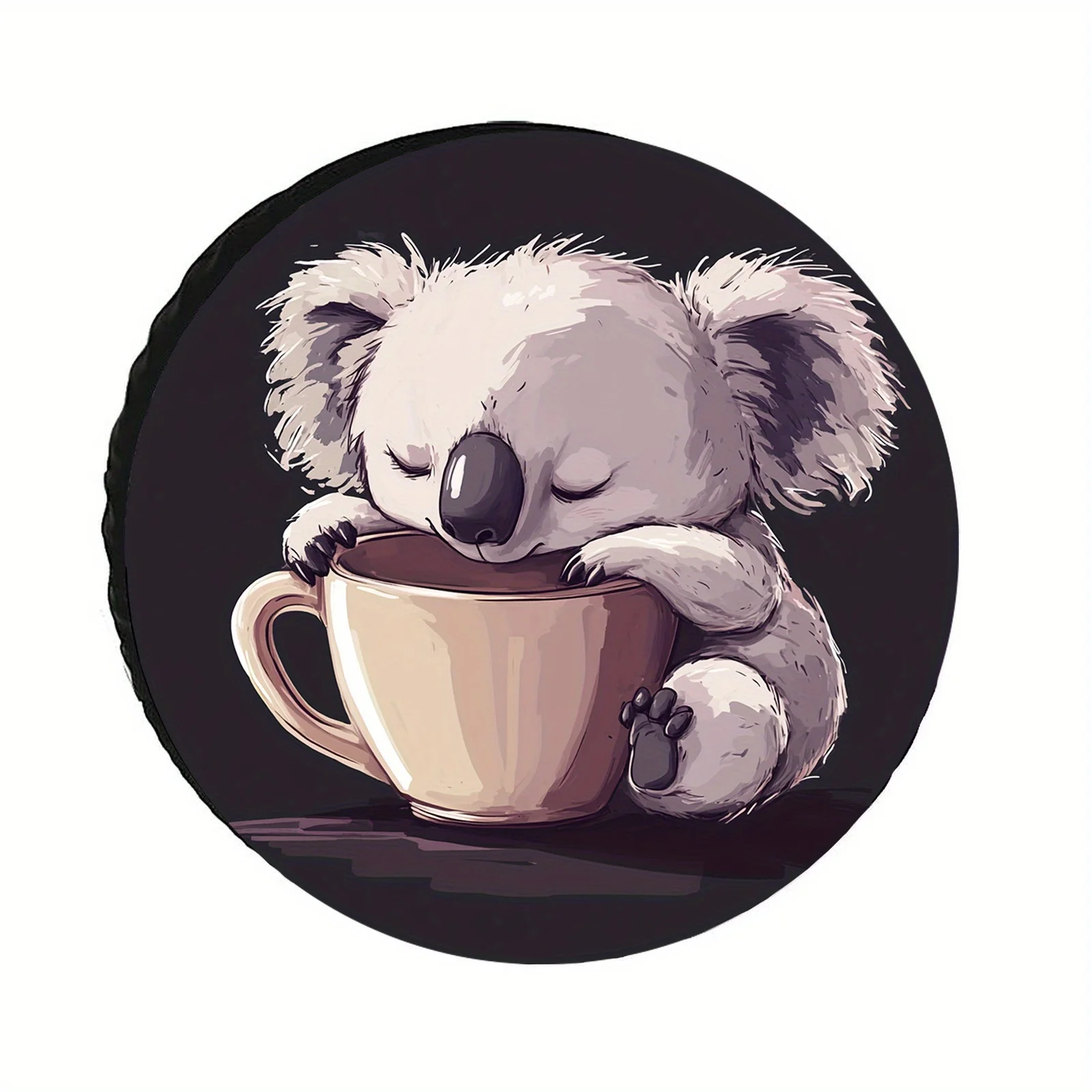 Sleeping Koala with Coffee Mug Graphic Polyester Fiber Car Cover Cute Animal Protector