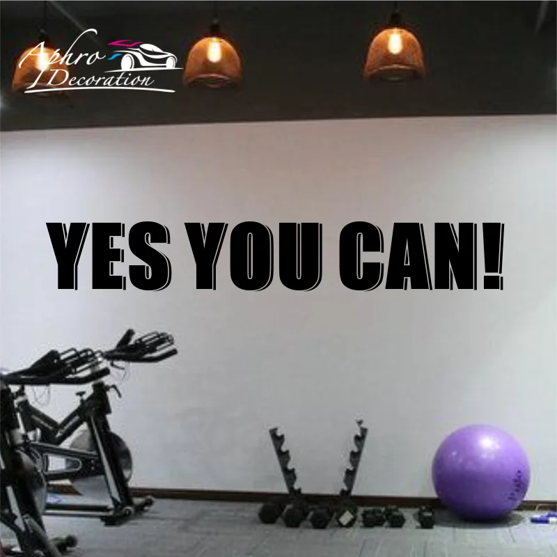 

Yes You Can,Gym Quote Wall Sticker Vinyl Home Gym Decor Fitness Inspirational Words Cycling Studio Decals Mural Wallpaper