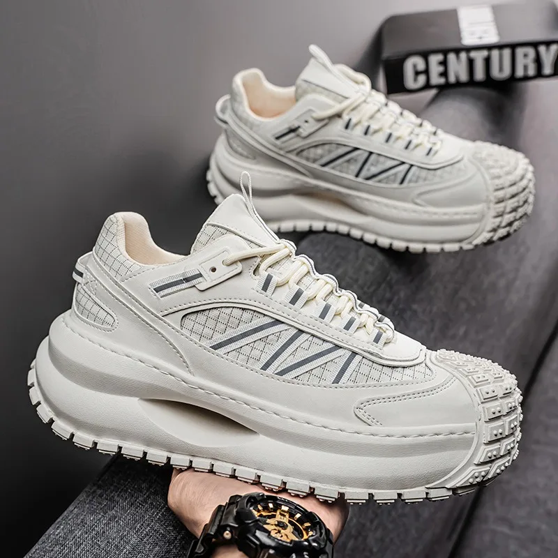 

Man Shoes Fashoin Trends Versatile Mens Platform Sneakers Leather Mesh Comfort Breathable Sports Leisure Shoes Zapatillas Hombre