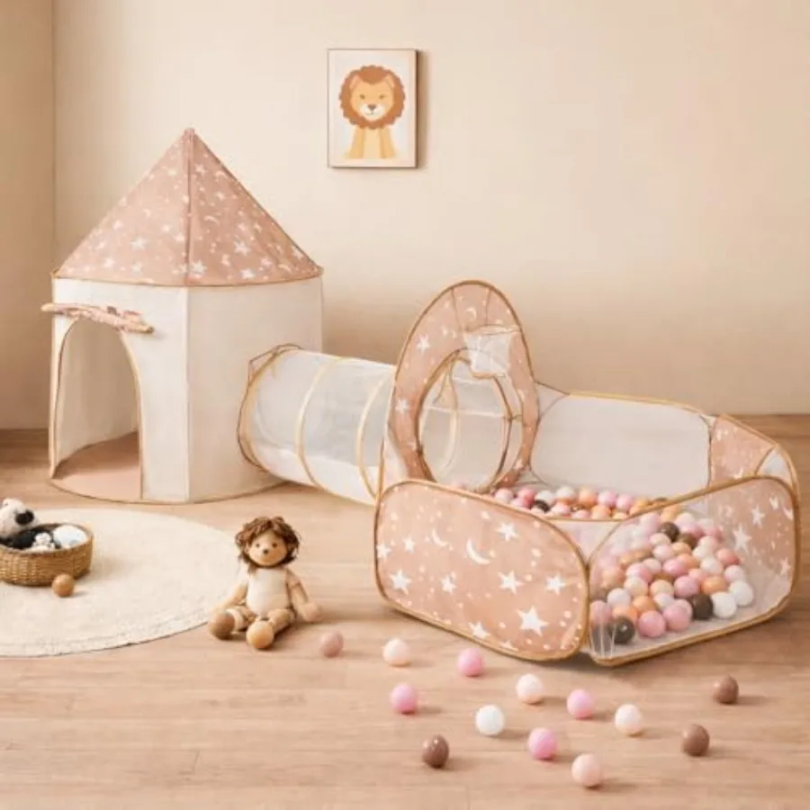 

Игровая палатка 3 в 1 с туннелем и бассейном с шариками для малышей 1-3 лет, для дома и улицы, яркая расцветка, раскладная палатка-игрушка