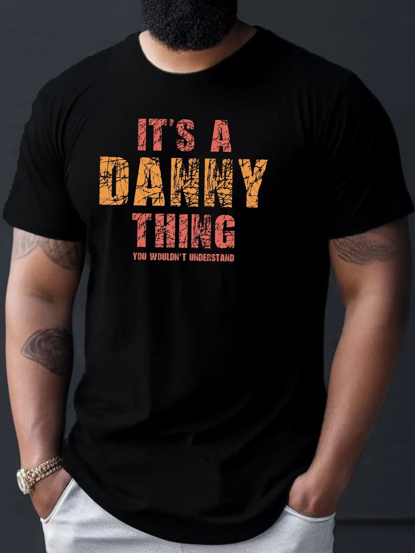 Funny Men's Black Graphic T-Shirt Bold Distressed Its a Dainty Thing Slogan Typography Vintage Letter Print 100% Cotton Heavyweight Short Sleeve Casual Streetwear Tee